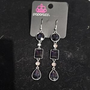 Paparazzi Silver and Dark Purple Gem Earrings